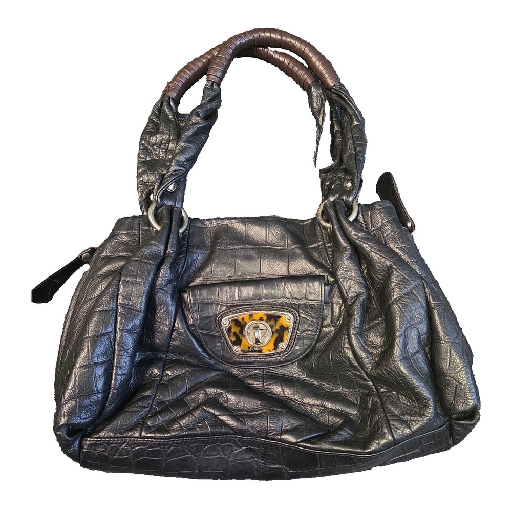 B. MAKOWSKY Leather Black/Brown Shoulder Bag Hobo satchel style Animal Print